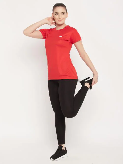 Clovia Women's Red Solid Polyester T-Shirt