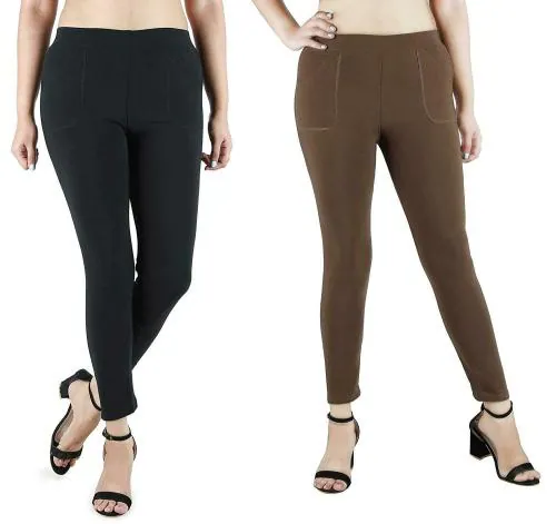 B&B-Buttons & Bows Women Multicolor Lycra Blend Leggings (Pack of 2)