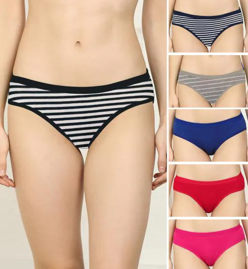 PIBU - Women Cotton Silk Hipster Multicolor Panties Combo -100% Cotton ( Pack of 6 ) ( Color : Black,Blue,Grey,Red,Blue,Pink ) ( Pattern : Solid )