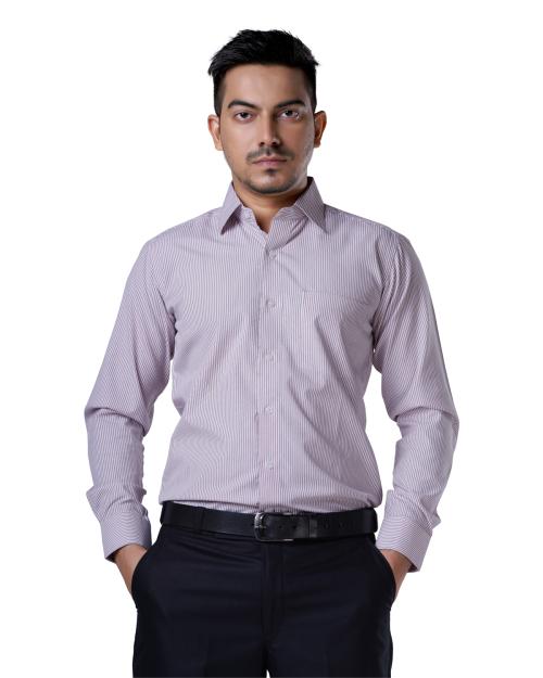 Charcoal Fashion Men's Regular Fit Purple Striped Formal Shirt