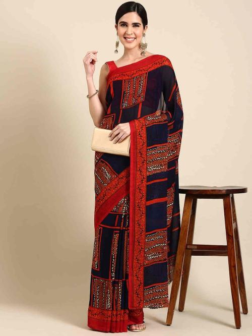 Aishwarya Women RENIYAL Printed WITH BLOUSE Navy Color Saree