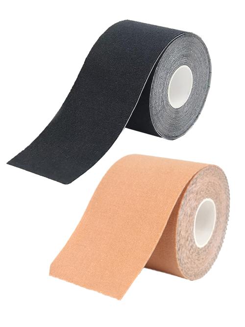 StyFun Women Cotton Spandex Boob Tape Fashion Body Breast Lift Tape for Bra Multipurpose Black Beige Pack of 2