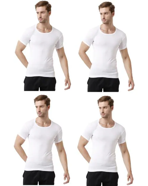 Rupa Topman Men White Solid 100% Cotton Pack of 4 Half-Sleeve Vest