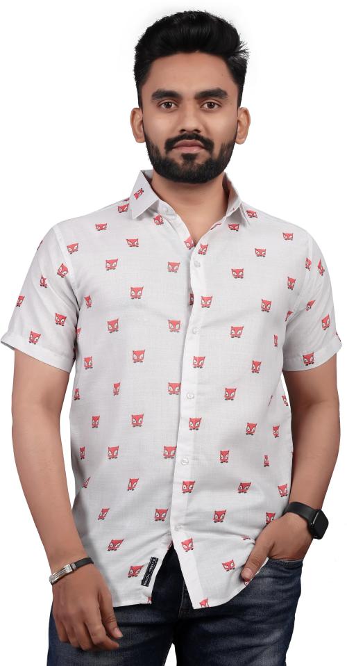 Classy Vouge Men White, Orange Printed Cotton Blend Casual Shirt (Xxl)