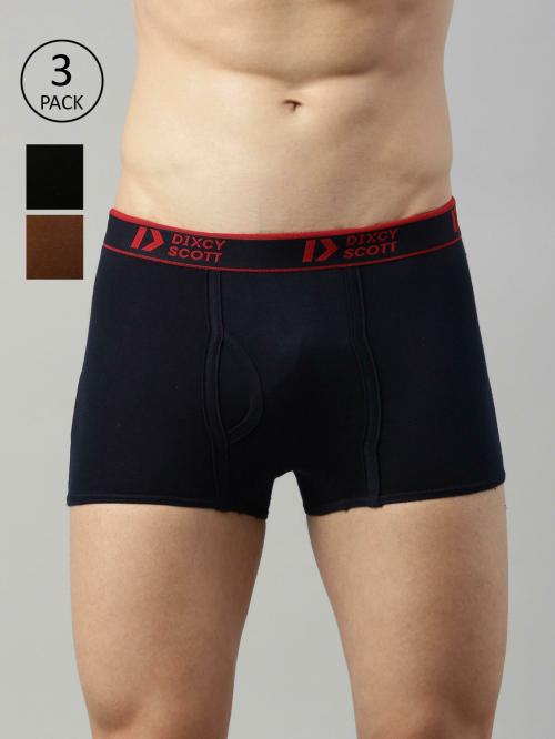 Dixcy Scott Originals Men's Navy, Coffee Brown, Black Solid 100% Cotton Pack of 3 Trunks