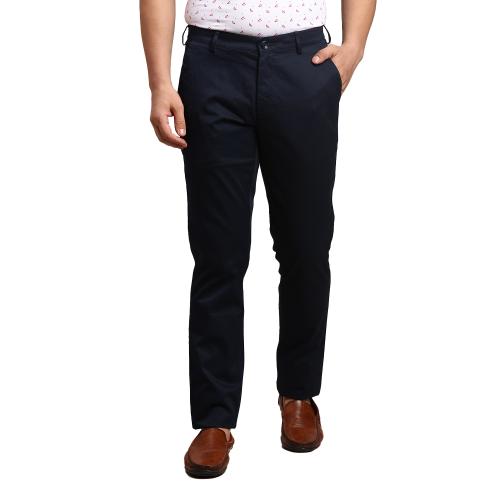 Buy ColorPlus Slim Fit Solid Blue Trouser Online at Best Prices in ...