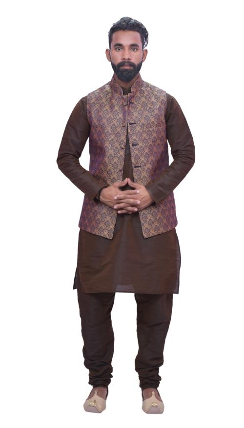 Buy HFP Men's Brown Matching Kurta Churidhar with Misty Rose