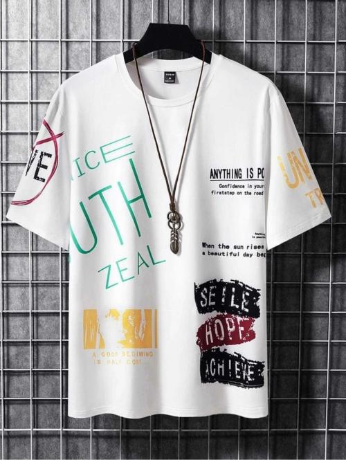 Quity Fashion Round Neck Half Sleeve Stylish Funky Look T- shirt - White