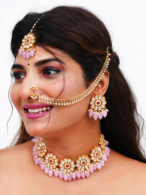 Buy AHOORA Brass Goldplated Pink Jewellery Set Online at Best Prices