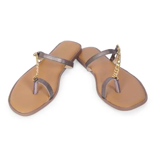 MEHNAM Women Fancy Chain Design Flat Casual Slippers | Sandals