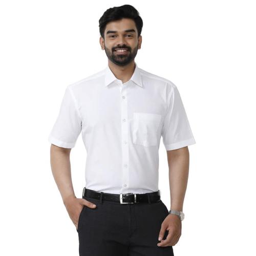 UATHAYAM Arrow Cotton Half Sleeve Solid Regular Fit White Formal Shirt for Men (Pack of 1)