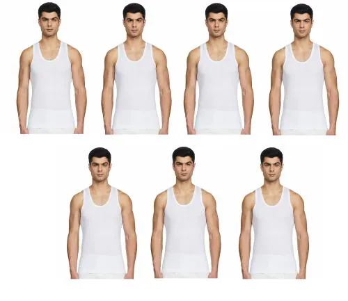 Rupa Jon White Solid Cotton Pack of 7 Vest