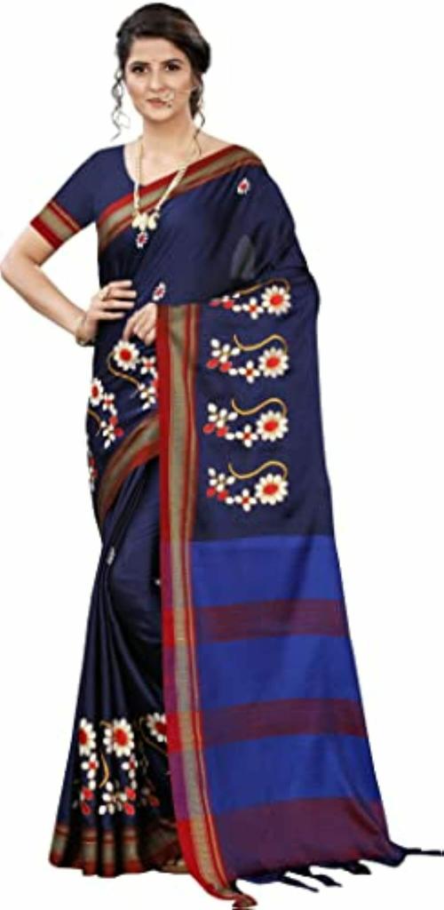 Women Floral Khan Silk Saree with Blouse Piece