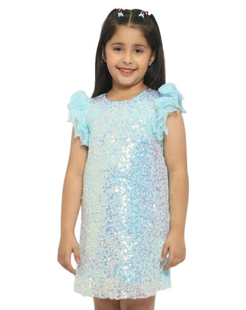 Nautinati Girls Dress Blue Embellished Polyester Pack Of 1