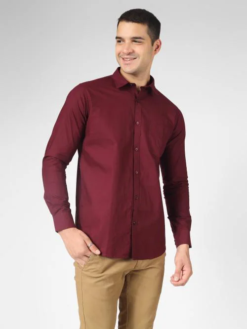 Indo Premium Cotton Oxford Weave Slim Fit Dark Maroon Shirt with Zero Shrinkage for Casual Wear