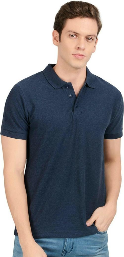 Solid Men Polo Neck Blue T-Shirt