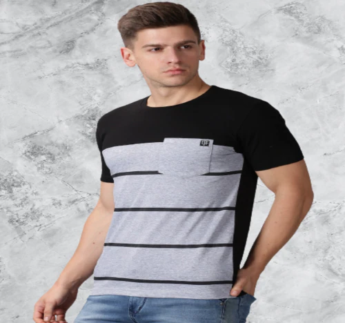 THE FASHION FACTORY Men Striped Round Neck Cotton Blend Black, Grey T-Shirt-G