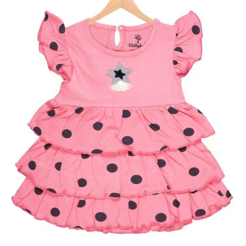 Billyball Kids Girls/Baby Girls Stylish Cotton 3 Layer Pink Frock (Pack of 1)