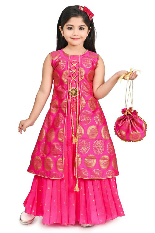 BAAQI Girls(kids)pink Ethnic gowns with potli(parse)