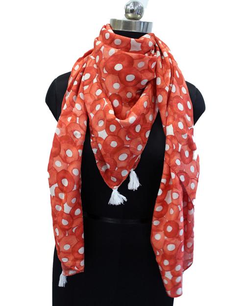 Splendid Muslin Printed Orange Scarves/Stoles for Women SCARF46