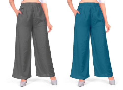 MEVABA Rayon viscose Palazzo pants for women by LIVA || Premium quality comfortable wide leg summer palazzo || Light weight breathable fabric (Pack of 2)
