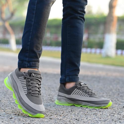 Pecozy Mesh Sports cum Running and Training Lace-up Shoes For Men (Grey)
