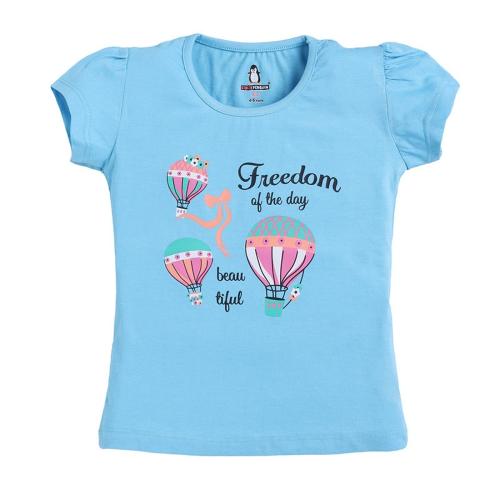 CRAZYPENGUIN ELITE Kids Girls Top Regular Fit Half Sleeves Tshirts Tunic Tops Casual Printed T-Shirt Tees|Sky Blue (4-5 Years)