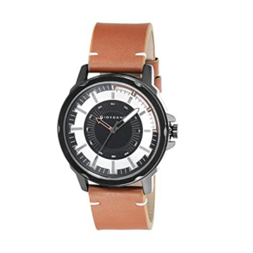 Giordano Analog Black Dial Brown Strap Watch For Men