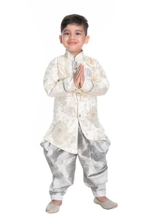 NEW GEN BOYS GREY SILK PACK OF 1 KURTA & DHOTI
