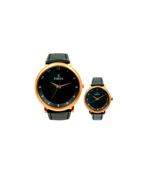 ESBEDA Stylish & Design Black With Copper Color Hands Dial Analog Couple Watches