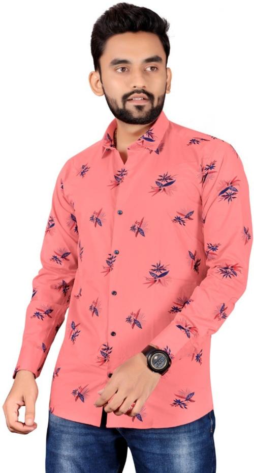 Allan Peter Men Pink Printed Pure Cotton Party Shirt