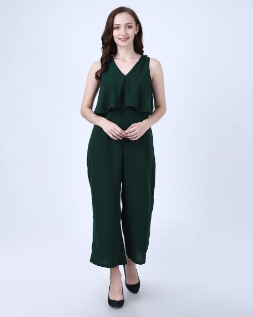 My Swag Women Bottel Green Color Solid Long Jumpsuit