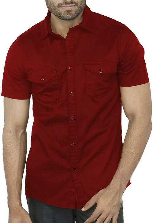 BASE 41 Men Maroon Solid Cotton Blend Casual Shirts