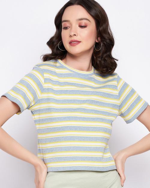 Hang N Hold Women Stried Round Neck short sleeves crop top