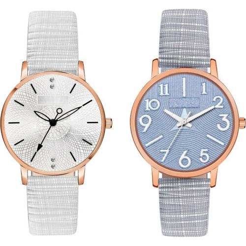 Splazos Analog White, Grey Dial White Strap Watch For Girls (Pack of 2)