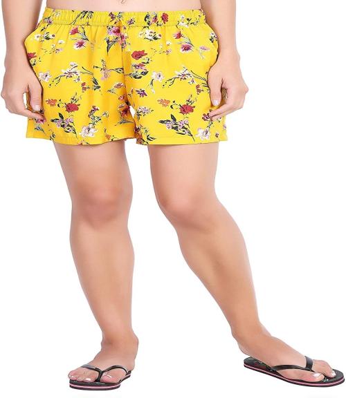 My Swag Women Yellow Floral Print Regular Shorts