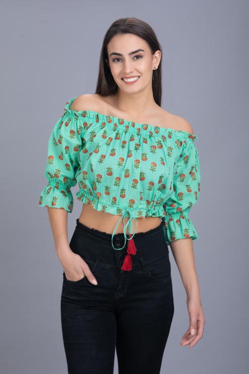 Gaonwali Clothings Women Multicolor Printed Pure Cotton Crop Top