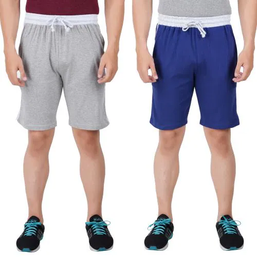 PRIDE APPAREL- Men's Cotton Regular Shorts-Pack of 2-Grey,Blue