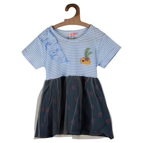 K.O.B (Kids On Board) Blue Striped Red Heart Rabbit Dress