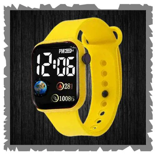 Acnos Yellow Color Luminous LED Display Digital Waterproof Sports Square Led Watch For Men and boys