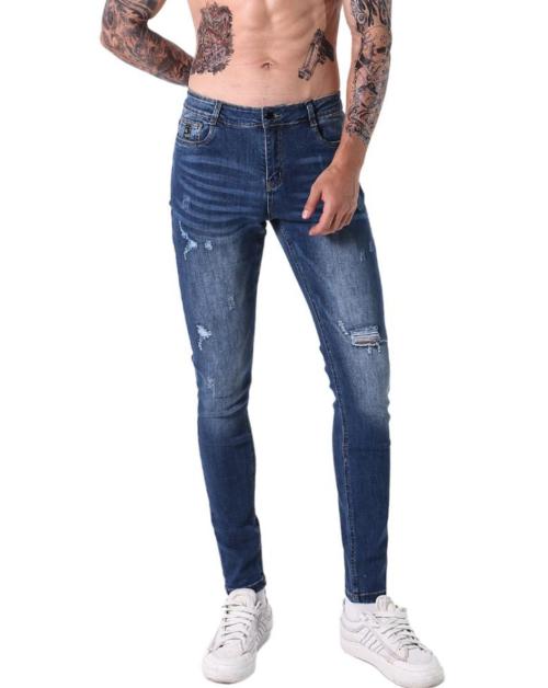 L'MONTE Imported Skinny Fit Stretchable Denim Distressed Ripped Stylish Blue Jeans Pant for Men