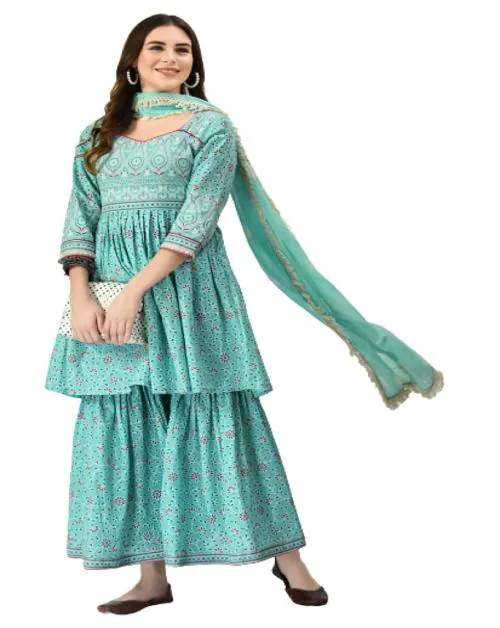 MAFE Women's Cotton Kurti Set For Elegant Traditional Wear (Sky Blue) - XX-Large