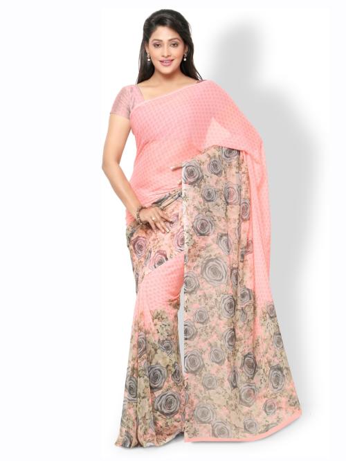 Vaamsi Women's Chiffon Pink Printed Saree RC3181