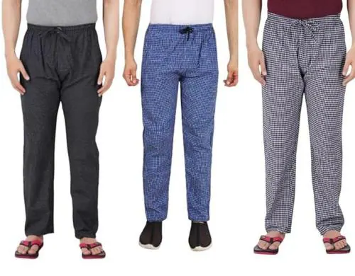 AWALA FASHION Mens Cotton Checkered Pyjama for Night Wear, Relaxation and Sleep (Pack of 3)