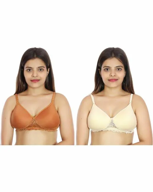 Buy KARMUN Gold and Beige Cotton Blend Lightly Padded Full Coverage Bra -  38 (Pack of 2) Online at Best Prices in India - JioMart.