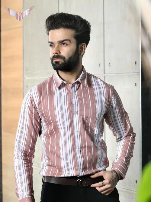 KOZMEN BADAMI COLOR BALANCED STRIPED OXFORD PRINT COTTON SHIRT