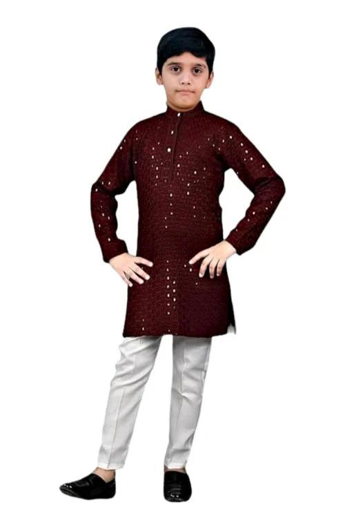 Pohar Creation Boys Ethnic Wear Sequence Kurta Set DN 05 15-16 Years (Maroon)