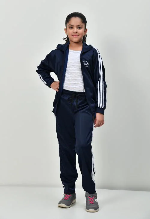 SMSHOPMORE Girls Track Suit, Comfortable and Relaxed Fit, Full Sleeve Jacket and Pyjamas for Playing, Sports, Home wear, Yoga or just a Casual wear (Blue)