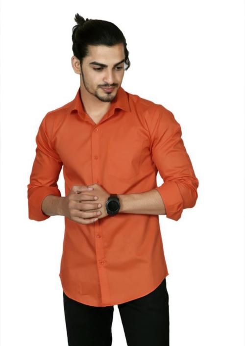IKG DENIM Men Solid Pure Cotton Casual Shirt Orange Shirt Orange XL