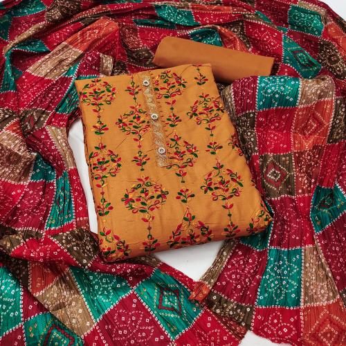 Panzora Cotton Dress Material Suit with Fancy Bandhani Dupatta